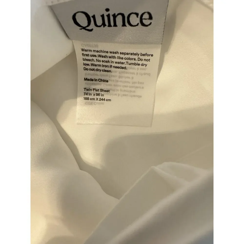 Quince Signature Giza Cotton Sateen Twin Sheet Set White NWOT 3 Pc Bedding